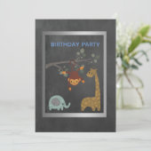 Chalkboard Zootiere Geburtstagsparty Einladung (Stehend Vorderseite)