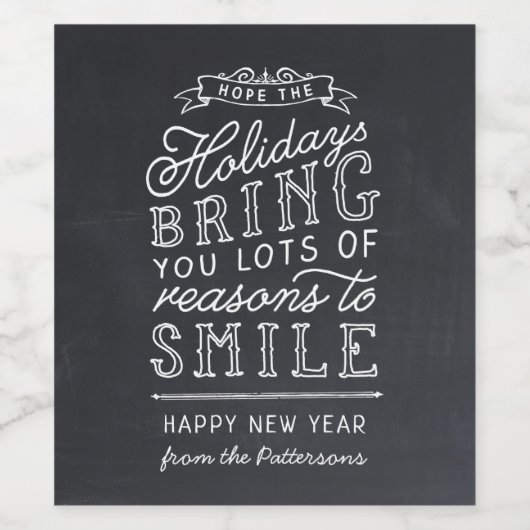 Chalkboardbriefe Personalisiert glücklich Neues Ja Weinetikett (Einzelnes Label)