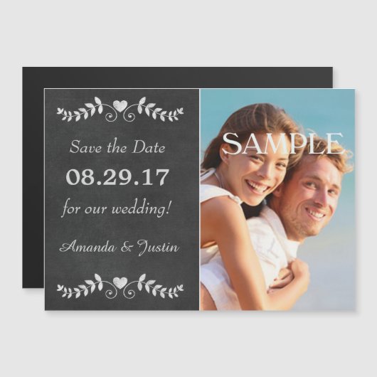 Chalkboardherz Save the Date Hochzeit Magneteinladung (Vorne/Hinten)