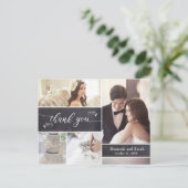 Chalked 4 Foto Collage Rustic Wedding Vielen Dank Ankündigungspostkarte (Stehend Vorderseite)