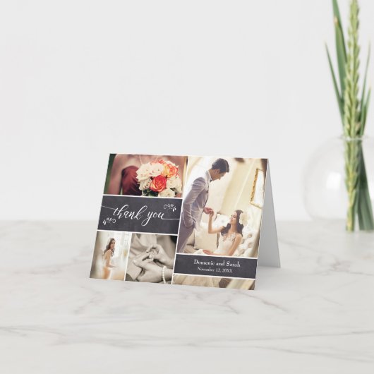 Chalked Foto Collage Rustic Wedding Vielen Dank Dankeskarte (Vorderseite)