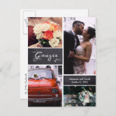 Chalked Foto Collage Rustikale Hochzeit "Grazie" Ankündigungspostkarte (Vorne/Hinten)