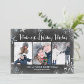 Chalked Snowflakes Holiday Foto Card Feiertagskarte (Stehend Vorderseite)