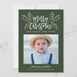 Chalky Brush Script Christmas Holles Foto Green Feiertagskarte