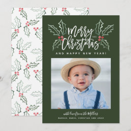 Chalky Brush Script Christmas Holles Foto Green Feiertagskarte