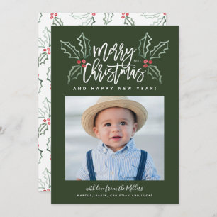 Chalky Brush Script Christmas Holles Foto Green Feiertagskarte