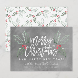 Chalky Brush Script Christmas Hollies Feiertagskarte