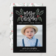 Chalky Brush Script Christmas Hollies Foto