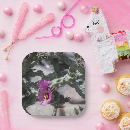 Challa Cactus in Blüte Pappteller (Party)