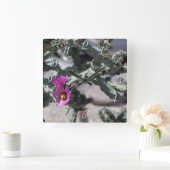Challa Cactus in Blüte Quadratische Wanduhr (Zuhause)