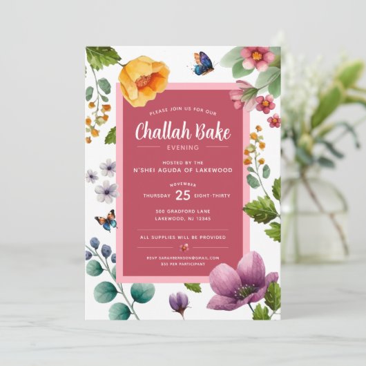 Challah Bake Event Floral Einladung (Stehend Vorderseite)