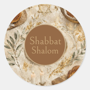 Challah Botanisch, Beige Gold, Rustikale Schabbat Runder Aufkleber