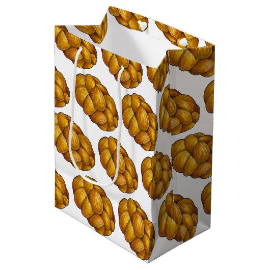 Challah Braided Jewish Bakery Brot Loaf Hanukkah Mittlere Geschenktüte (Vorderseite Schrägansicht)