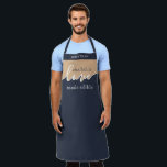 Challah is Love made Edible NAVY & TAN Script Schürze<br><div class="desc">Challah is Love Made Edible. NAVY & TAN. Clean Modern Script design.Your Homemade Challah is a frame-worthy work of art. Sign your masterpiece with a flourish with this understated classy ALL-OVER PRINT APRON.. Coordinates with our matching Challah Dough Cover which you can find here: https://www.zazzle.com/collections/coordinated_apron_sets-119984004460509285 ABOUT OUR CHALLAH DOUGH COVERS:...</div>