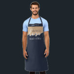 Challah is Love made Edible NAVY & TAN Script Schürze<br><div class="desc">Challah is Love Made Edible. NAVY & TAN. Clean Modern Script design.Your Homemade Challah is a frame-worthy work of art. Sign your masterpiece with a flourish with this understated classy ALL-OVER PRINT APRON.. Coordinates with our matching Challah Dough Cover which you can find here: https://www.zazzle.com/collections/coordinated_apron_sets-119984004460509285 ABOUT OUR CHALLAH DOUGH COVERS:...</div>