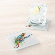 Chamäleon auf einem Zweig Aquarell lebhafte Farben