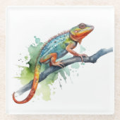 Chamäleon auf einem Zweig Aquarell lebhafte Farben Glasuntersetzer (Vorderseite)
