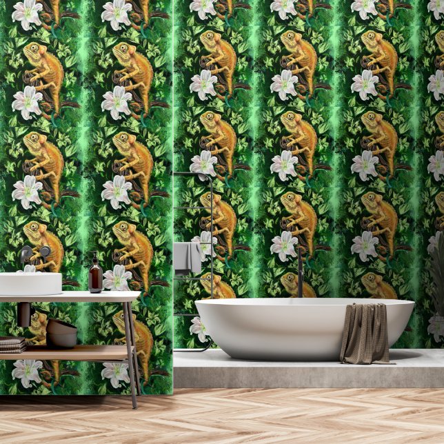 Chamäleon in Blättern Tapete (Badezimmer)