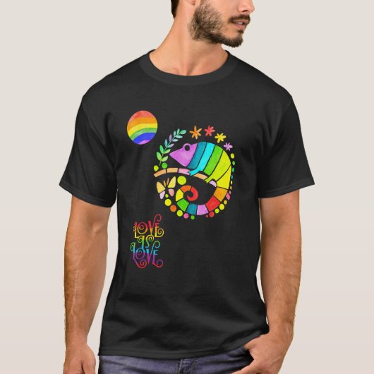 Chamaleon Watercolor Pride  Vibrant Rainbow Design T-Shirt (Vorderseite)