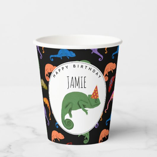 Chamäleons Farbige Reptilien Eidechsen Kinder Gebu Pappbecher (Vorderseite)