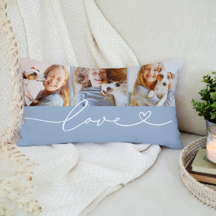 Chambray Blau Liebes Herz Schrift 3 Foto Lendenkissen