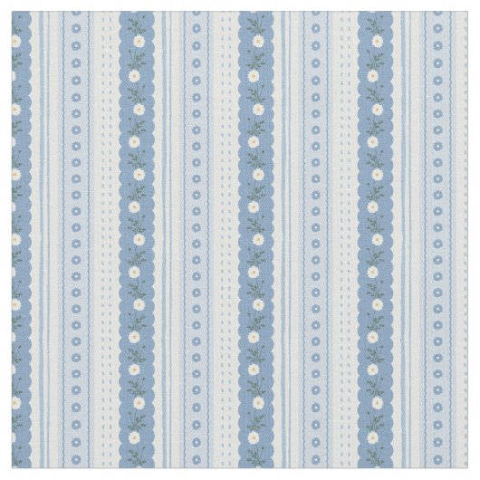 Chambray Blue Scallop Vine Floral Stripe Stoff (Nahaufnahme)