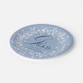 Chambray Blue White Wildblume Wreath Abschluss Pappteller (Schrägansicht)