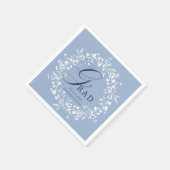 Chambray Blue White Wildblume Wreath Abschluss Serviette (Ecke)