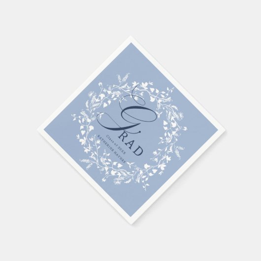 Chambray Blue White Wildblume Wreath Abschluss Serviette (Ecke)