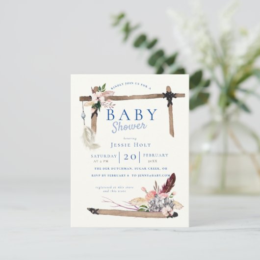 Chambray Boho BabyShower Einladung (Stehend Vorderseite)