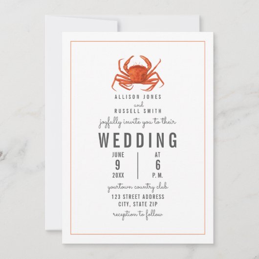 Chambray Crab Pinstripe Wedding Einladung (Vorderseite)