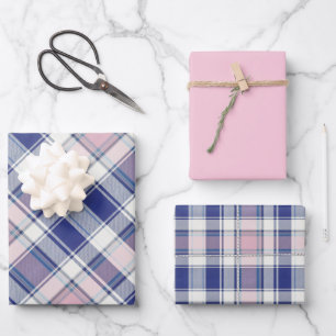 Chambray, Hellrosa, Hellgrau-Blau... Kariert Geschenkpapier Set