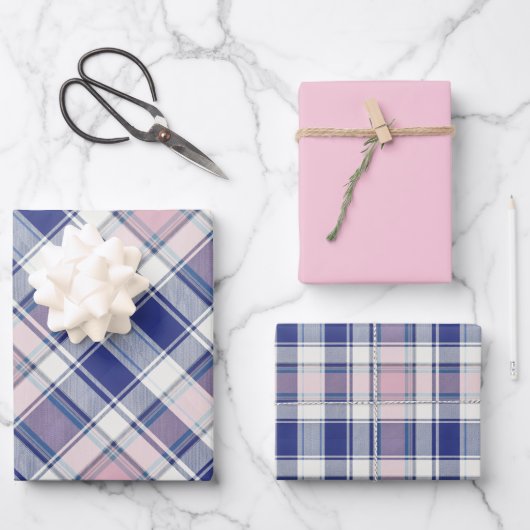 Chambray, Hellrosa, Hellgrau-Blau... Kariert Geschenkpapier Set (Vorderseite)