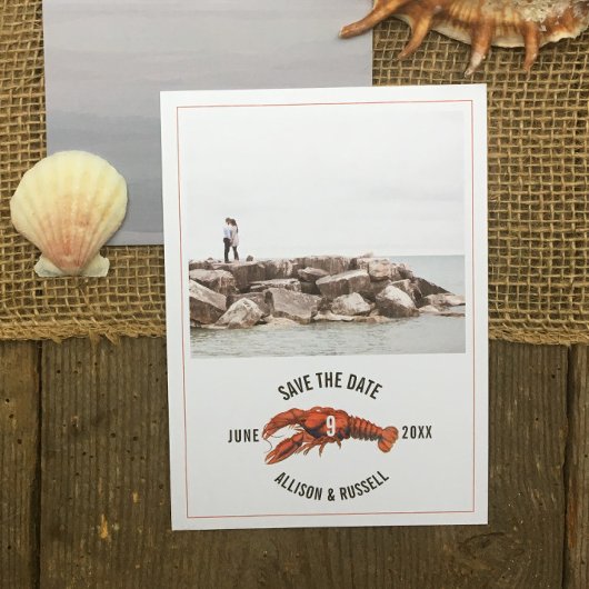 Chambray Lobster Rustic Wedding Foto Save The Date