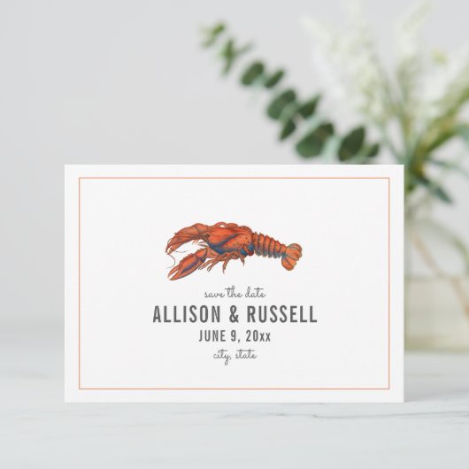 Chambray Lobster Rustikale Hochzeit rettet das Dat Save The Date (Stehend Vorderseite)