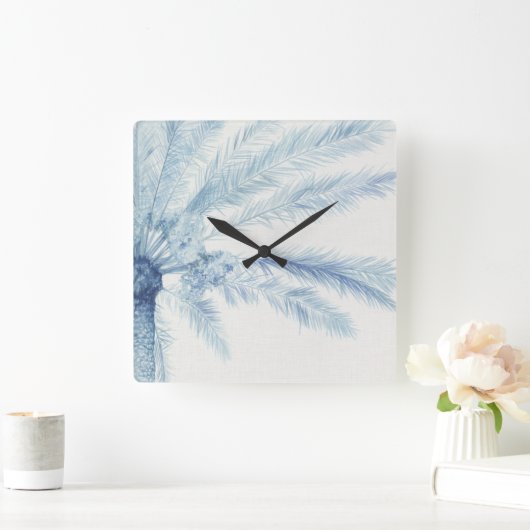 Chambray-Palmen II Quadratische Wanduhr (Zuhause)