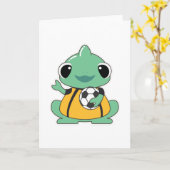Chameleon als Torwart mit Fußball Karte (Gelbe Blume)