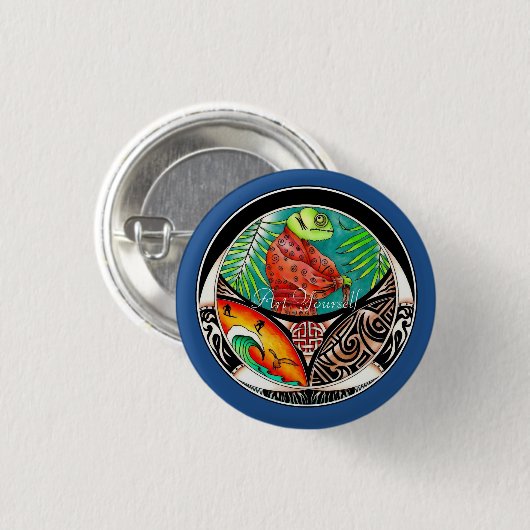 Chameleon Art Zeichnend Button (Vorne & Hinten)