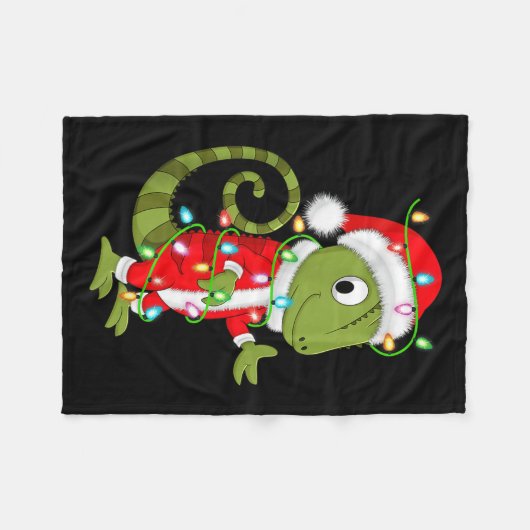 Chameleon Christmas Lights Santa Costume Cute Anim Fleecedecke (Vorderseite (Horizontal))