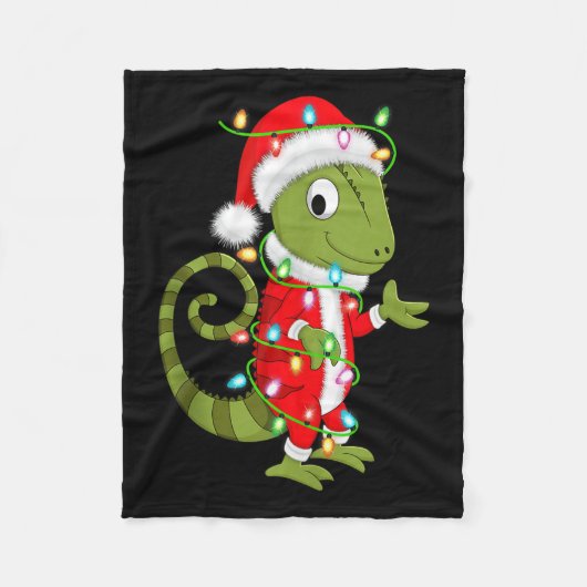 Chameleon Christmas Lights Santa Costume Cute Anim Fleecedecke (Vorderseite)