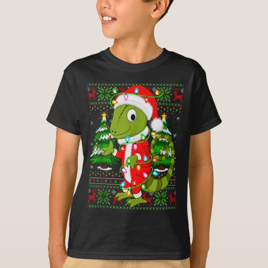 Chameleon Christmas Lights Santa Costume Ugly Xmas T-Shirt (Vorderseite)