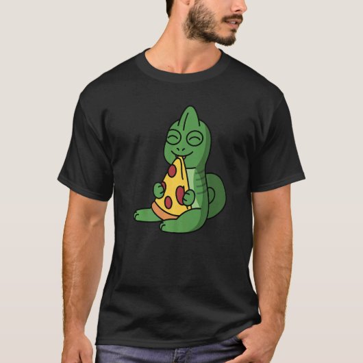 Chameleon Eating Pizza Pet T-Shirt (Vorderseite)
