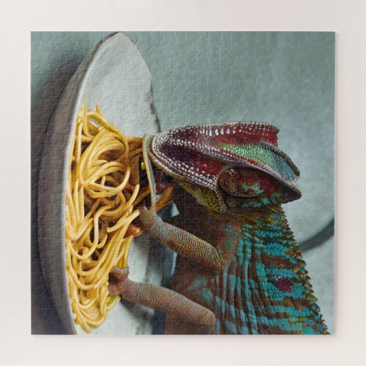 Chameleon Eating Spaghetti AI generierte Kunst Puzzle (Horizontal)