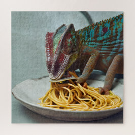 Chameleon Eating Spaghetti AI generierte Kunst Puzzle