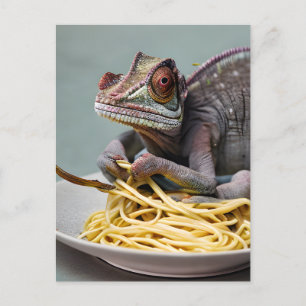 Chameleon Eating Spaghetti Postkarte