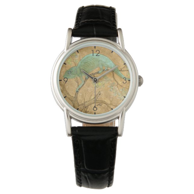 Chameleon (Grüne Eidechse) (Reptil) (Moghul Art) Armbanduhr (Vorderseite)