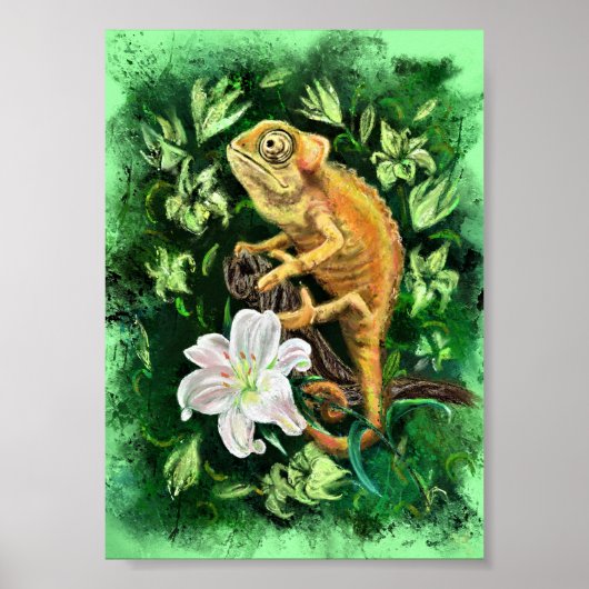 Chameleon in Blätter Grünes Poster - Malerei (Vorne)
