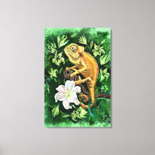 Chameleon in Blätter Leinwand (Vorderseite)
