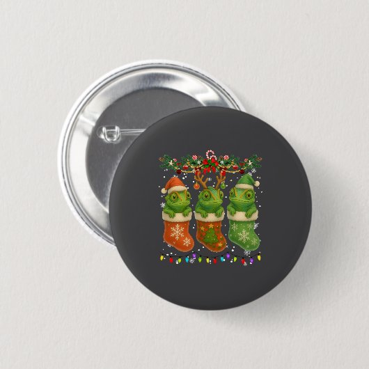Chameleon In Christmas Socks Lights Chameleon Xmas Button (Vorne & Hinten)