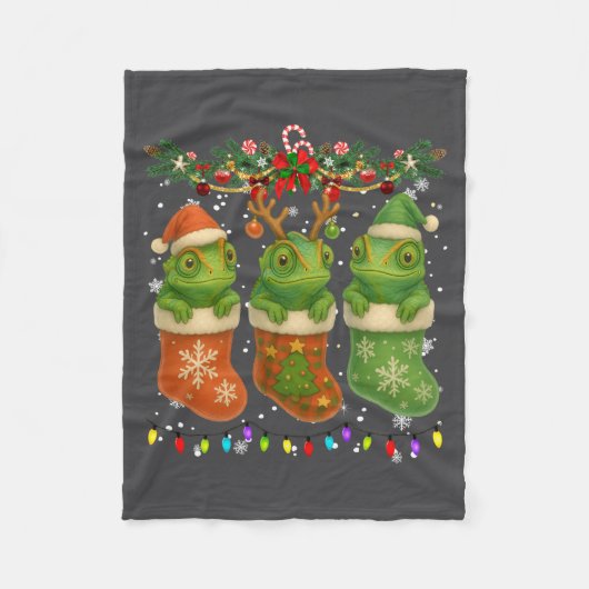 Chameleon In Christmas Socks Lights Chameleon Xmas Fleecedecke (Vorderseite)